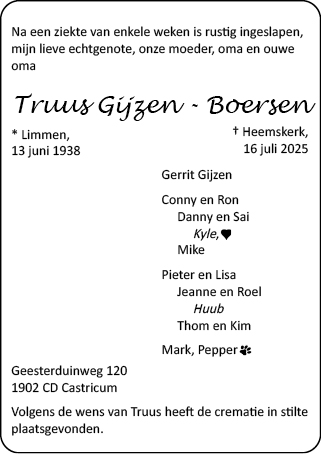 Familiebericht/overlijdensbericht