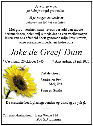 Familiebericht/overlijdensbericht