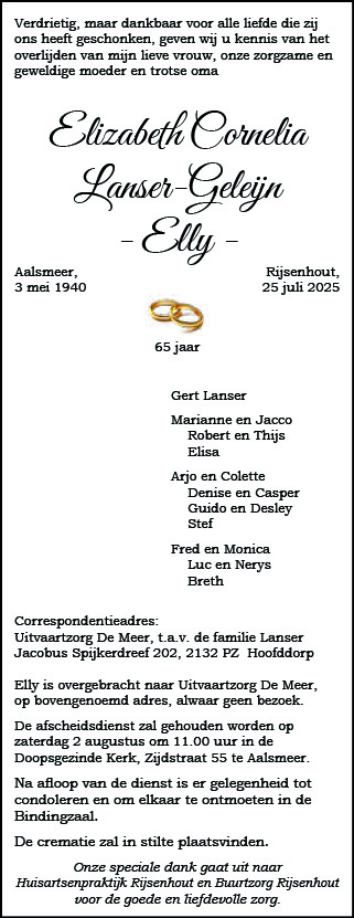 Familiebericht/overlijdensbericht