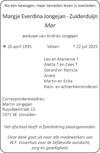Familiebericht/overlijdensbericht