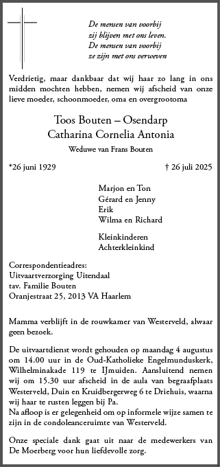 Familiebericht/overlijdensbericht