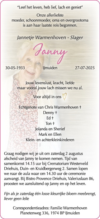 Familiebericht/overlijdensbericht