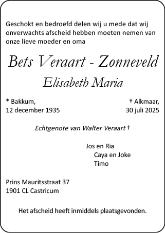 Familiebericht/overlijdensbericht