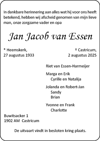 Familiebericht/overlijdensbericht