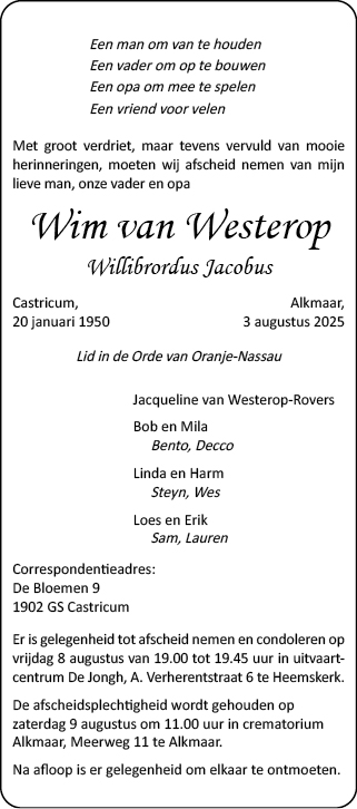 Familiebericht/overlijdensbericht