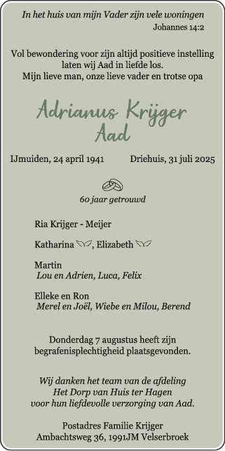 Familiebericht/overlijdensbericht