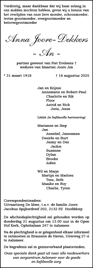Familiebericht/overlijdensbericht