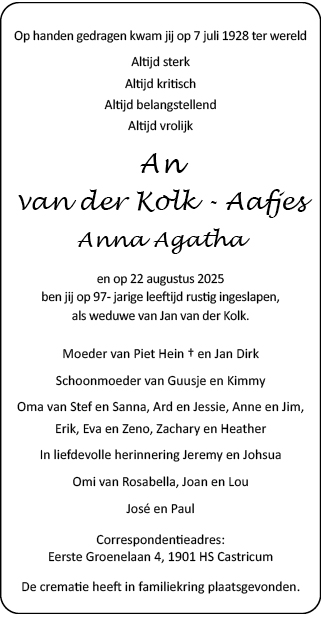 Familiebericht/overlijdensbericht