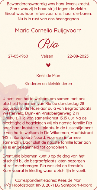 Familiebericht/overlijdensbericht