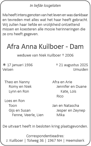 Familiebericht/overlijdensbericht