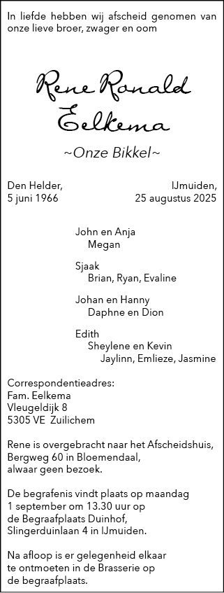 Familiebericht/overlijdensbericht