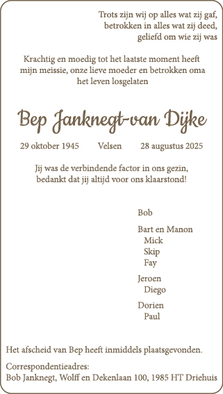 Familiebericht/overlijdensbericht