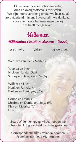 Familiebericht/overlijdensbericht