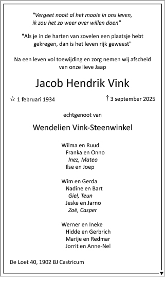 Familiebericht/overlijdensbericht
