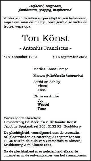 Familiebericht/overlijdensbericht