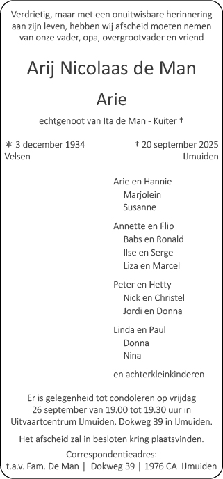 Familiebericht/overlijdensbericht