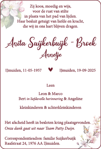 Familiebericht/overlijdensbericht
