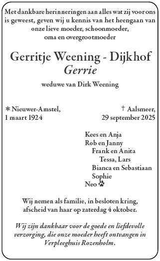 Familiebericht/overlijdensbericht