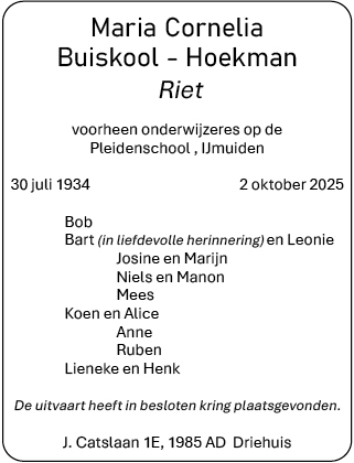 Familiebericht/overlijdensbericht