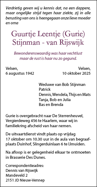 Familiebericht/overlijdensbericht