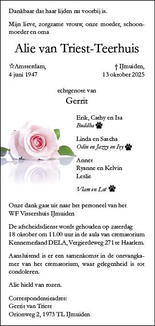 Familiebericht/overlijdensbericht