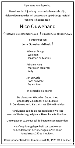 Familiebericht/overlijdensbericht