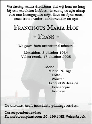 Familiebericht/overlijdensbericht