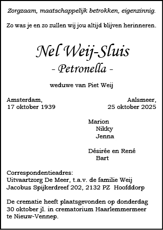 Familiebericht/overlijdensbericht