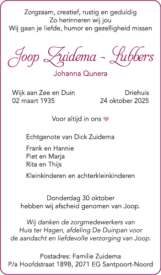 Familiebericht/overlijdensbericht