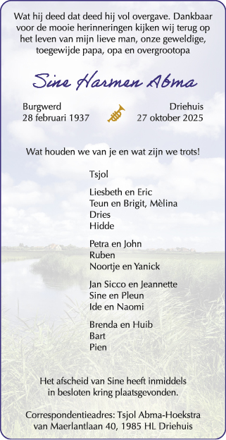 Familiebericht/overlijdensbericht