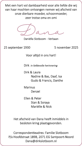 Familiebericht/overlijdensbericht