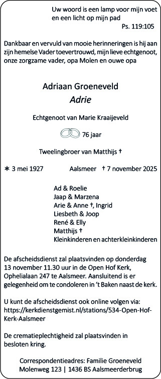 Familiebericht/overlijdensbericht