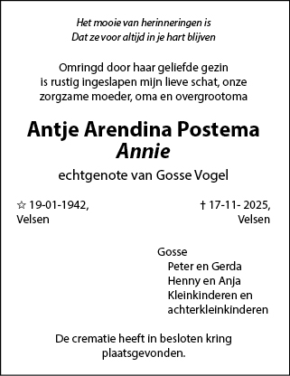 Familiebericht/overlijdensbericht