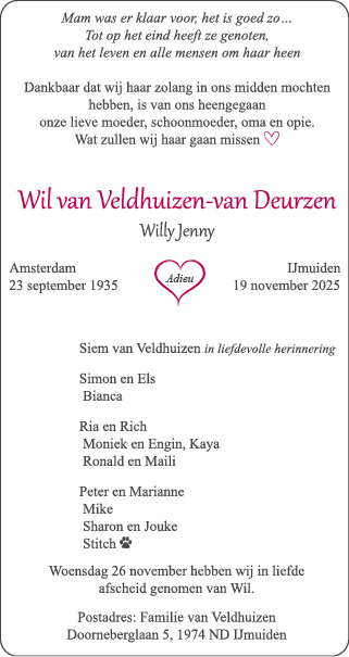 Familiebericht/overlijdensbericht