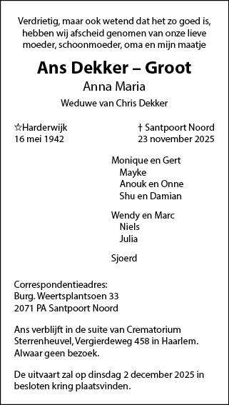 Familiebericht/overlijdensbericht