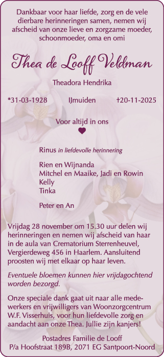 Familiebericht/overlijdensbericht