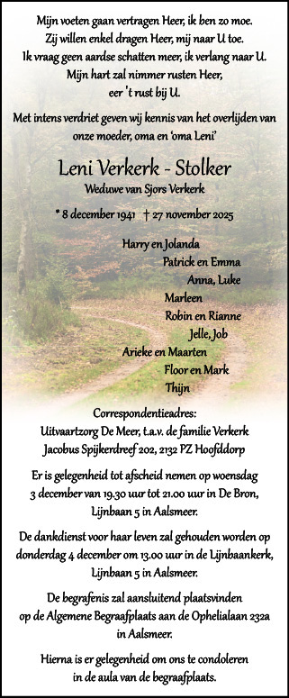 Familiebericht/overlijdensbericht