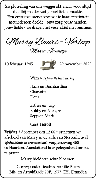 Familiebericht/overlijdensbericht