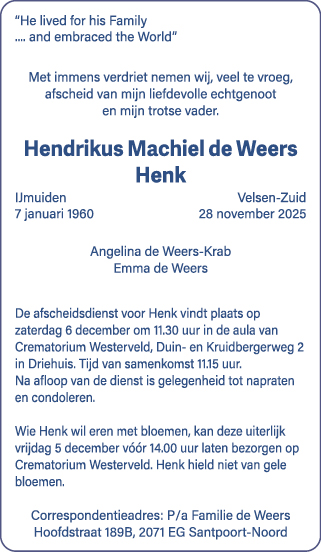 Familiebericht/overlijdensbericht