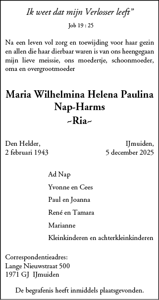 Familiebericht/overlijdensbericht