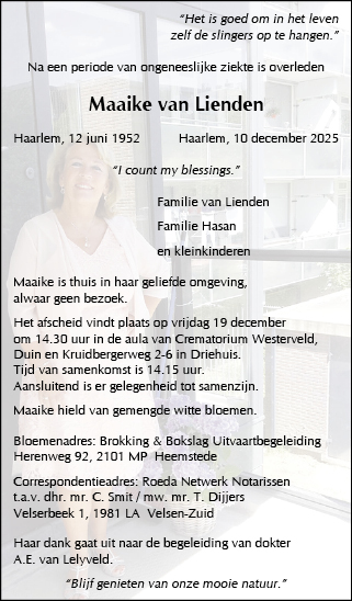 Familiebericht/overlijdensbericht