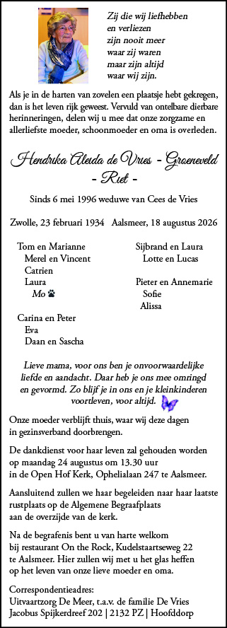 Familiebericht/overlijdensbericht