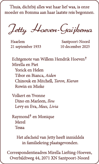 Familiebericht/overlijdensbericht