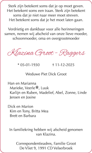 Familiebericht/overlijdensbericht