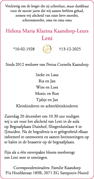 Familiebericht/overlijdensbericht