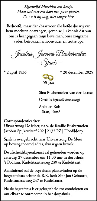 Familiebericht/overlijdensbericht