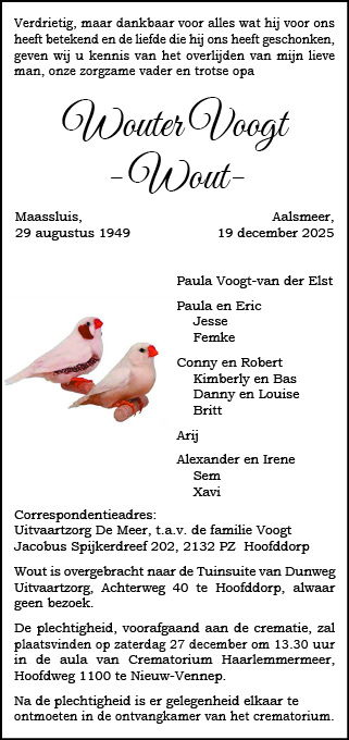 Familiebericht/overlijdensbericht