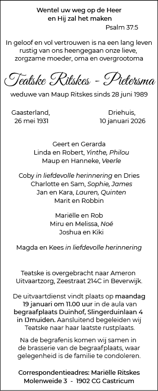 Familiebericht/overlijdensbericht