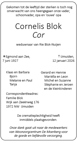 Familiebericht/overlijdensbericht