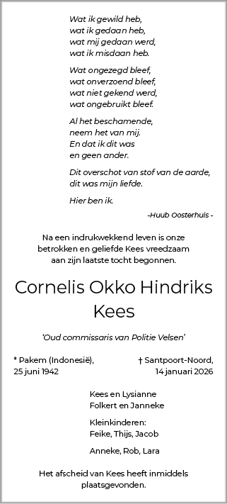 Familiebericht/overlijdensbericht